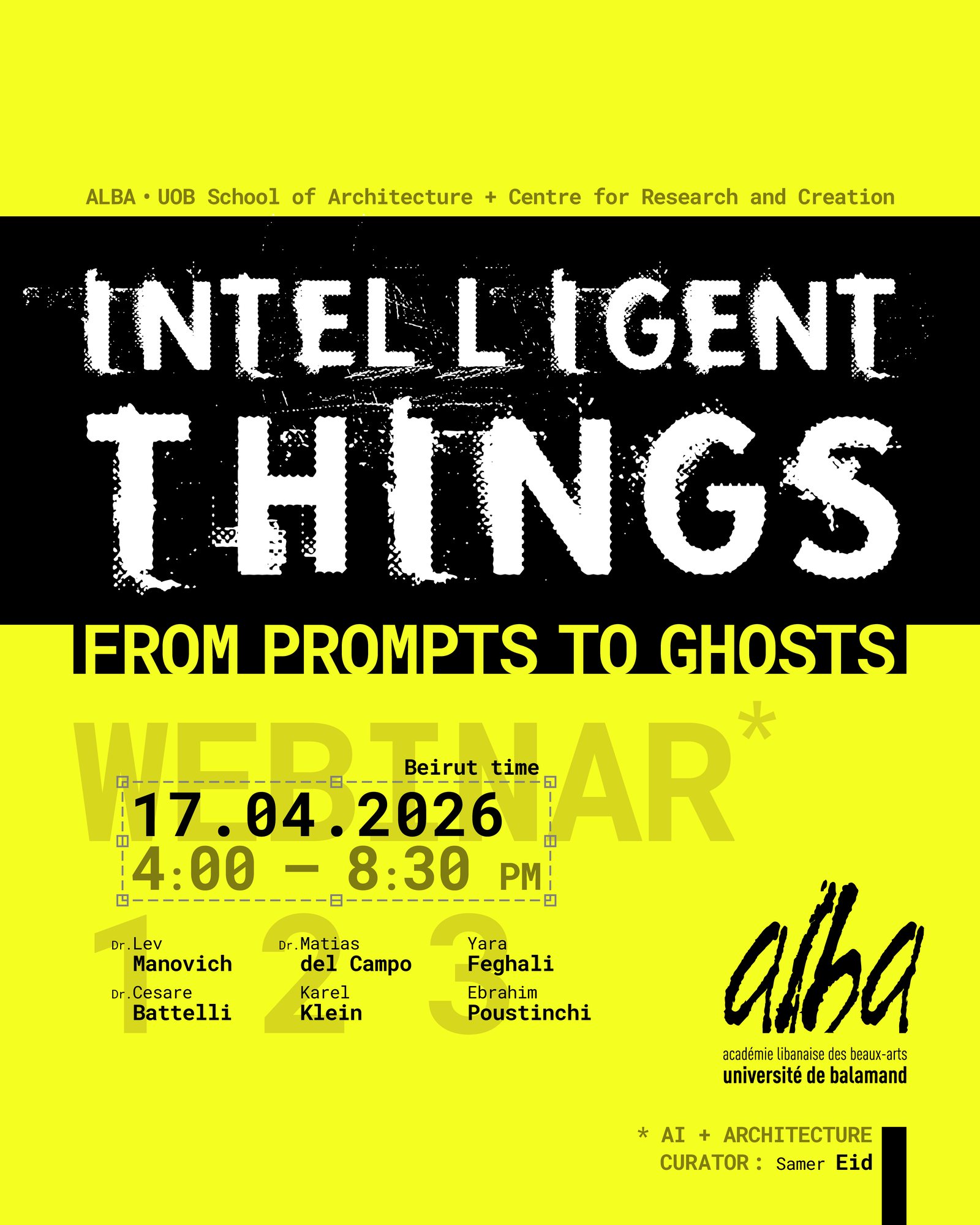 Poster of the webinar Intelligent Things – From Prompts to Ghosts, 17 April 2026